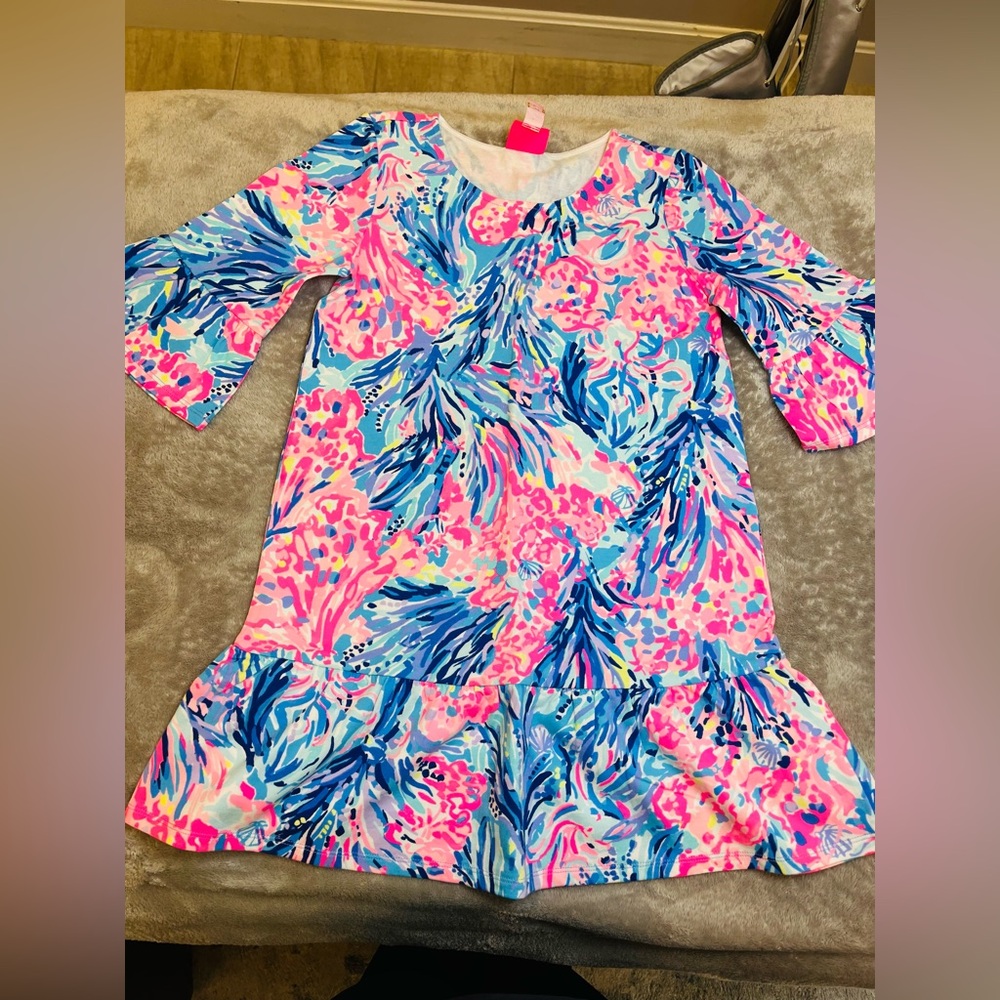 Lilly Pulitzer Girls Sorrento Dress, color Periwinkle Fan Sea Pants, size 10